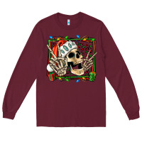 Burgundy Christmas happy skeleton Long Sleeve Tee - Jasminsmagicworld