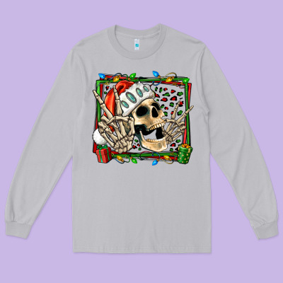 Christmas Happy Skeleton Long Sleeve Tee Designed By Jasminsmagicworld