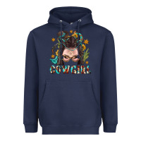 Navy Western Cowgirl Braid Hair Heavyweight Hoodie - BundleAndBundleShop
