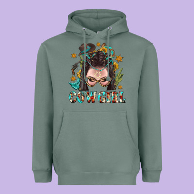 Western Cowgirl Braid Hair Heavyweight Hoodie Designed By Bundleandbundleshop