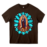 Chocolate Brown Gemstone Lady Of Guadalupe Heavy Core Tee - RanaPortraitStore