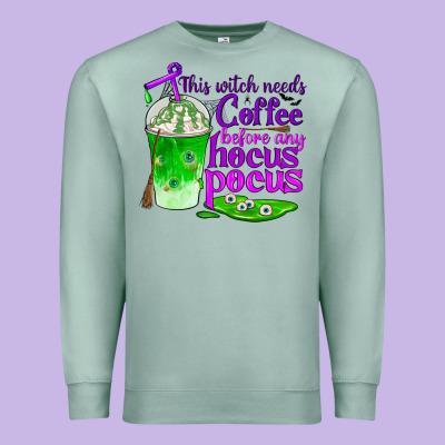 This Witch Needs Coffee Before Any Hocus Pocus Premium Sweatshirt Designed By Bundleandbundleshop