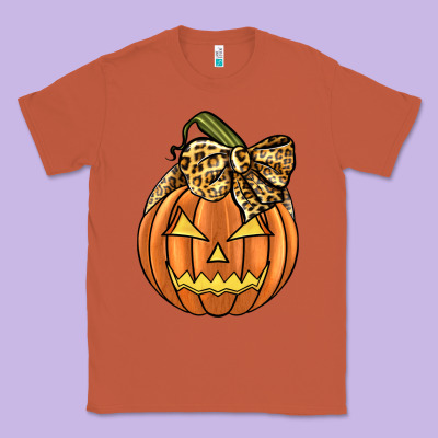 Leopard Ribbon Halloween Pumkin Classic Tee Designed By Jahusdesignshop