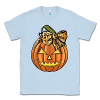 Dusty Blue Leopard Ribbon Halloween Pumkin Classic Tee - JahusDesignShop