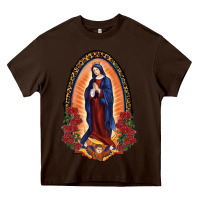 Chocolate Brown Our Lady Of Guadalupe Heavy Core Tee - RanaPortraitStore