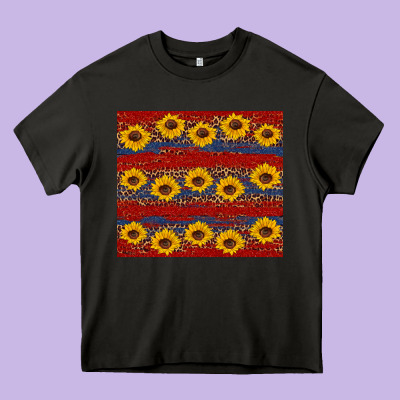 Usa And Sunflower Pattern Heavy Core Tee Designed By Artiststas