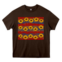 Chocolate Brown usa and sunflower pattern Heavy Core Tee - Artiststas