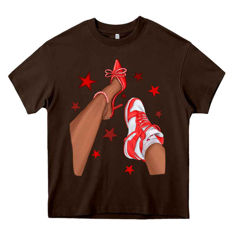 Bright Red Afro Girl Sneakers And Heels Heavy Core Tee by texasbilliewilder | Teevron