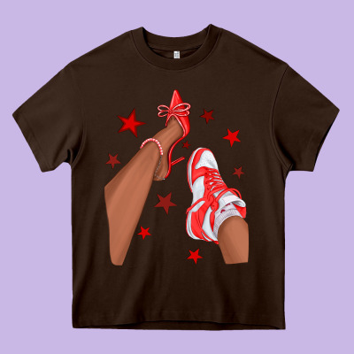 Bright Red Afro Girl Sneakers And Heels Heavy Core Tee Designed By Texasbilliewilder