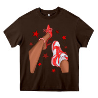 Chocolate Brown Bright Red Afro Girl Sneakers and Heels Heavy Core Tee - texasbilliewilder