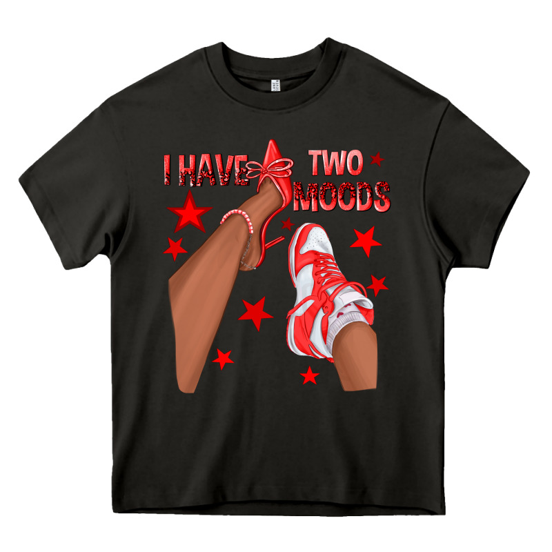 Bright Red I Have Two Moods Afro Girl Sneakers Heavy Core Tee by texasbilliewilder | Teevron