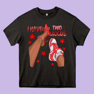 Bright Red I Have Two Moods Afro Girl Sneakers Heavy Core Tee Designed By Texasbilliewilder