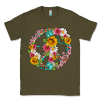 Army Green floral peace sign with gemstone Classic Tee - Artiststas