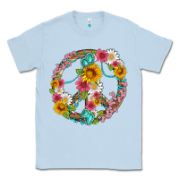 Dusty Blue floral peace sign with gemstone Classic Tee - Artiststas