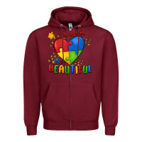 Burgundy different is beautiful autism Zipper Hoodie - MaliasSmallBusiness