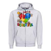 Heather Grey different is beautiful autism Zipper Hoodie - MaliasSmallBusiness