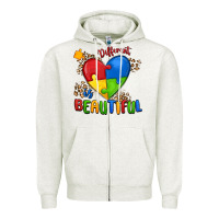 Oatmeal Heather different is beautiful autism Zipper Hoodie - MaliasSmallBusiness