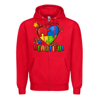 Red different is beautiful autism Zipper Hoodie - MaliasSmallBusiness