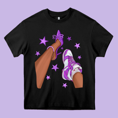 Purple Afro Girl Sneakers And Heels Heavy Core Tee Designed By Texasbilliewilder