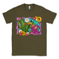 Army Green cactus peace sign flowers and tie dye Classic Tee - Artiststas