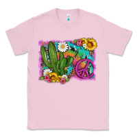 Bubblegum Pink cactus peace sign flowers and tie dye Classic Tee - Artiststas