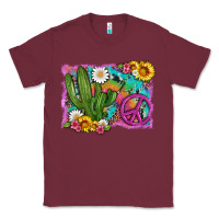 Burgundy cactus peace sign flowers and tie dye Classic Tee - Artiststas