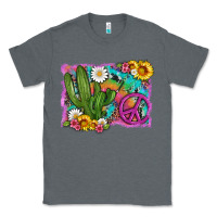 Charcoal Heather cactus peace sign flowers and tie dye Classic Tee - Artiststas