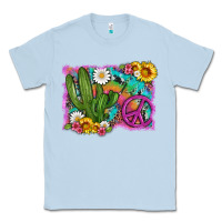 Dusty Blue cactus peace sign flowers and tie dye Classic Tee - Artiststas