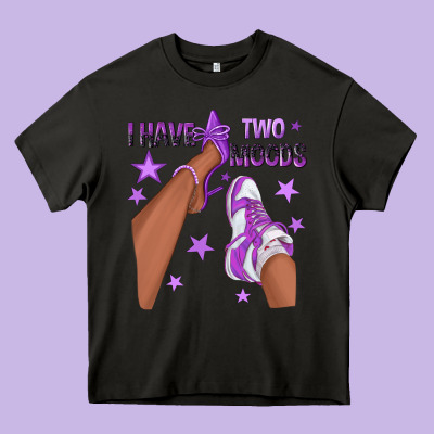 Purple I Have Two Moods Afro Girl Sneakers Heavy Core Tee Designed By Texasbilliewilder