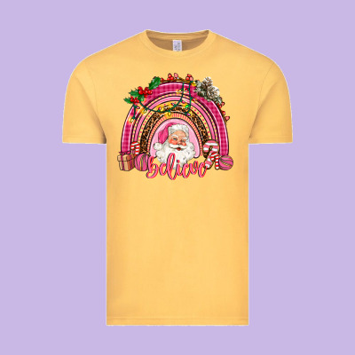 Pink Christmas Believe  Rainbow Vintage Tee Designed By Adodesignshop
