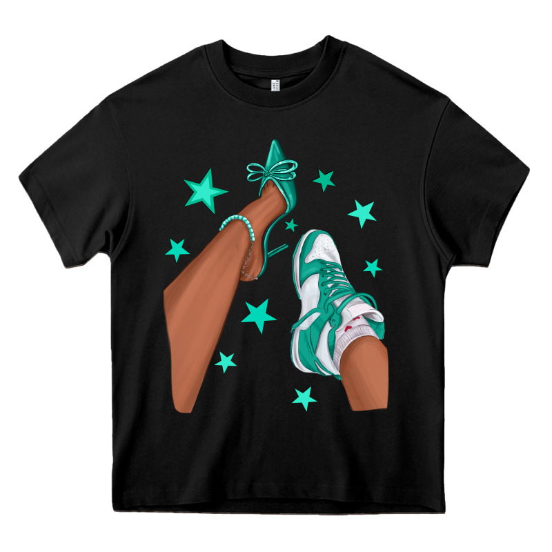 Teal Afro Girl Sneakers And Heels Heavy Core Tee by texasbilliewilder | Teevron