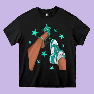 Teal Afro Girl Sneakers And Heels Heavy Core Tee Designed By Texasbilliewilder