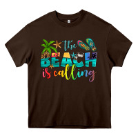 Chocolate Brown the beach is calling Heavy Core Tee - Artiststas