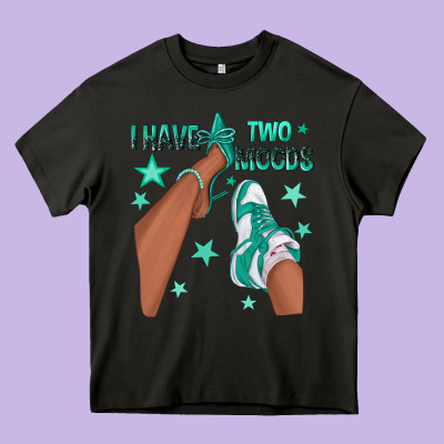 Teal I Have Two Moods Afro Girl Sneakers Heavy Core Tee Designed By Texasbilliewilder