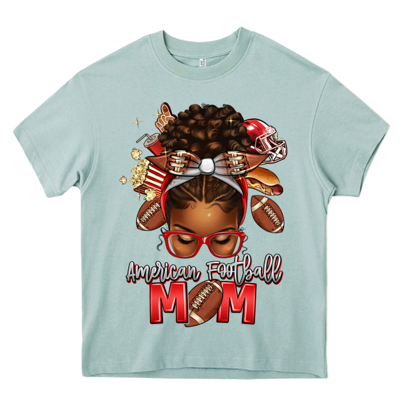 American Football Mom Red And Silver Afro Messy Bu Heavy Core Tee by texasbilliewilder | Teevron