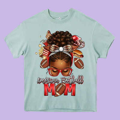 American Football Mom Red And Silver Afro Messy Bu Heavy Core Tee Designed By Texasbilliewilder