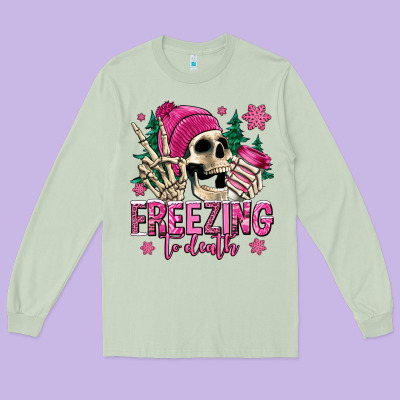 Freezing To Death Winter Skull Long Sleeve Tee Designed By Jasminsmagicworld