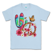 Dusty Blue cactus peace sign flowers and butterflys Classic Tee - Artiststas