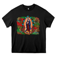 Black Mexican Flag Lady Of Guadalupe Distressed Backgrou Heavy Core Tee - RanaPortraitStore