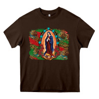 Chocolate Brown Mexican Flag Lady Of Guadalupe Distressed Backgrou Heavy Core Tee - RanaPortraitStore