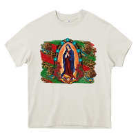 Cream Mexican Flag Lady Of Guadalupe Distressed Backgrou Heavy Core Tee - RanaPortraitStore