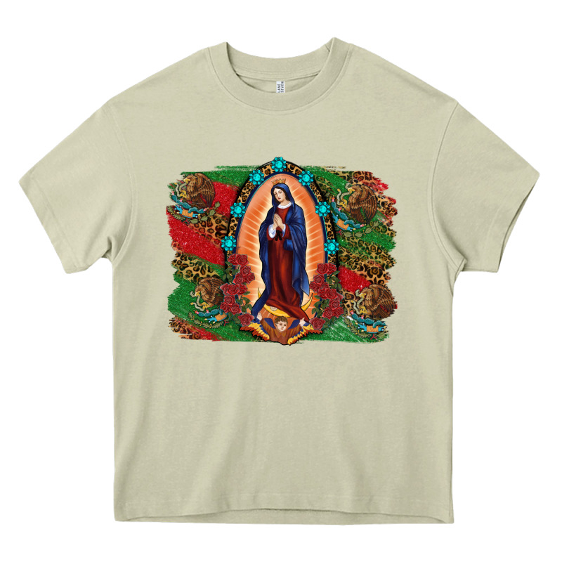 Mexican Flag Lady Of Guadalupe Distressed Backgrou Heavy Core Tee by RanaPortraitStore | Teevron