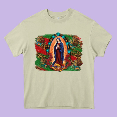 Heavy Core Tee Mexican Flag Lady Of Guadalupe Distressed Backgrou
