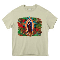 Mossy Mexican Flag Lady Of Guadalupe Distressed Backgrou Heavy Core Tee - RanaPortraitStore