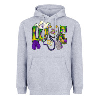 Heather Grey Mardi Gras Love Nurse Heavyweight Hoodie - BundleAndBundleShop