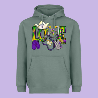 Mardi Gras Love Nurse Heavyweight Hoodie Designed By Bundleandbundleshop