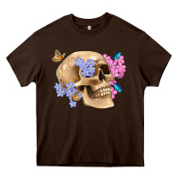 Chocolate Brown skull flora butterfly Heavy Core Tee - Artiststas