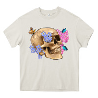Cream skull flora butterfly Heavy Core Tee - Artiststas
