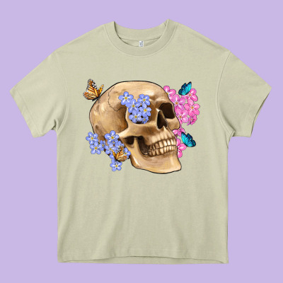Skull Flora Butterfly Heavy Core Tee Designed By Artiststas