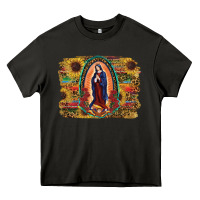 Asphalt Sunflower Lady Of Guadalupe Distressed Background Heavy Core Tee - RanaPortraitStore